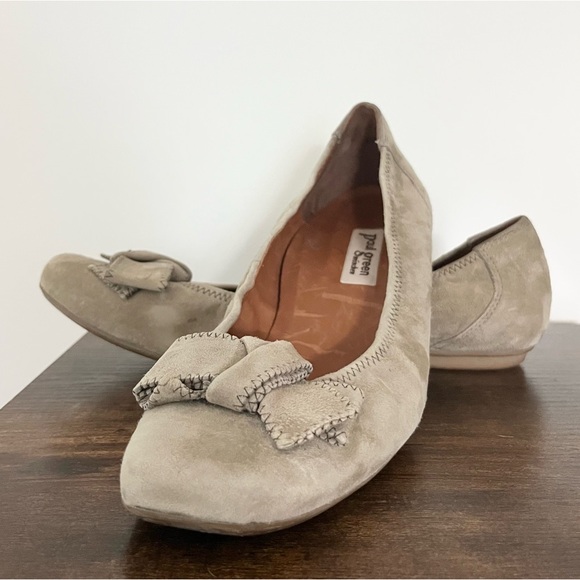 Paul Green Munchen Suede Leather Ballet Flats Taupe w Top Ribbon Stitched 6.5 - Picture 2 of 11